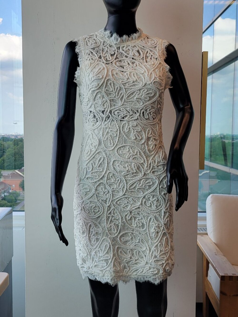Sans Souci White Sheath Dress  Sans Souci Sleeveless Lace Sheath Mini Dress